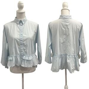 Dorothee Schumacher Pastel Blue Poplin Peplum Tulle Dolman Blouse Preppy Size XS